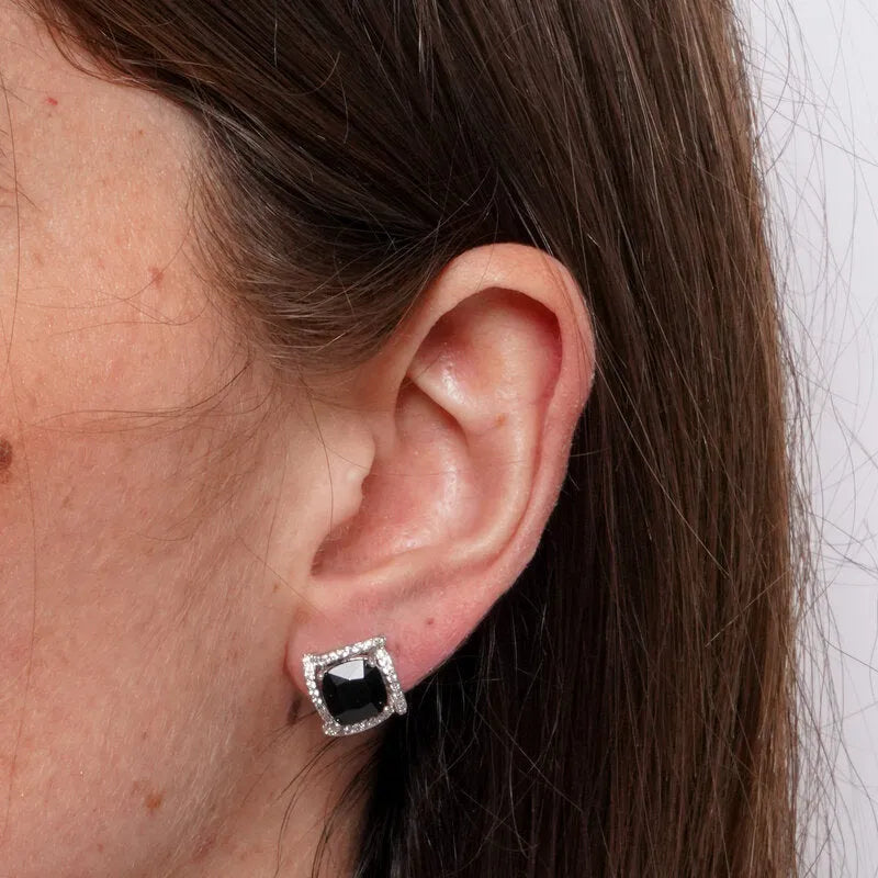 Orecchini in Metallo Lobo Quadrato Nero Strass