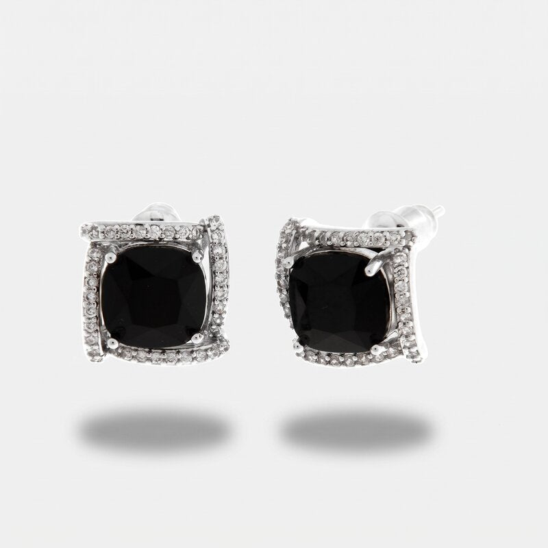 Orecchini in Metallo Lobo Quadrato Nero Strass - BYSIMON gioielli