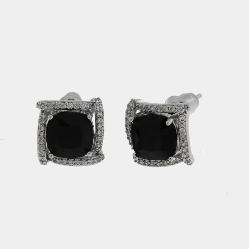 Orecchini in Metallo Lobo Quadrato Nero Strass