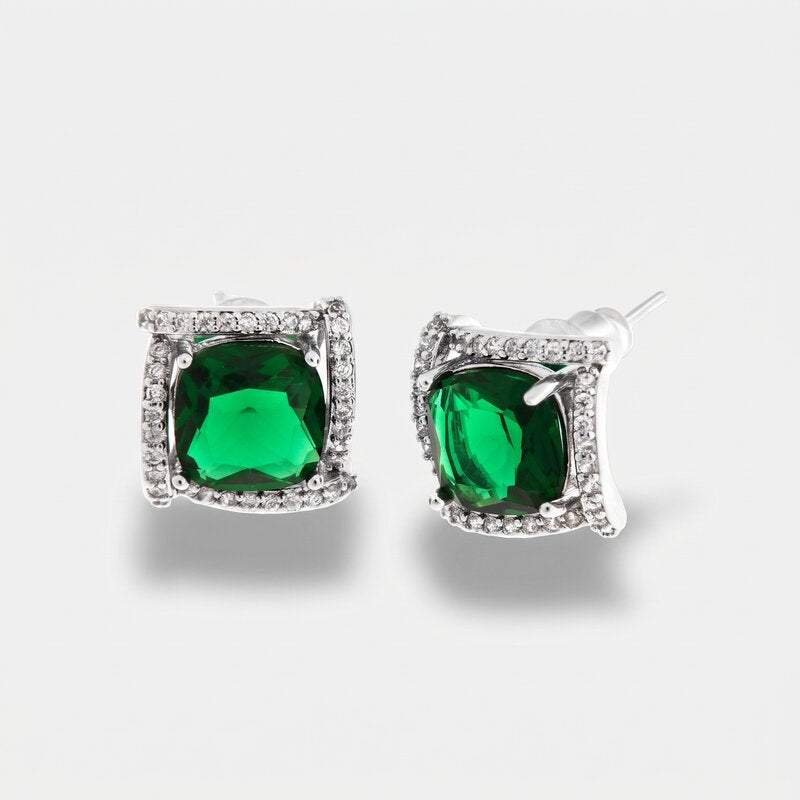Orecchini in Metallo Lobo Quadrato Verde Smeraldo - BYSIMON gioielli