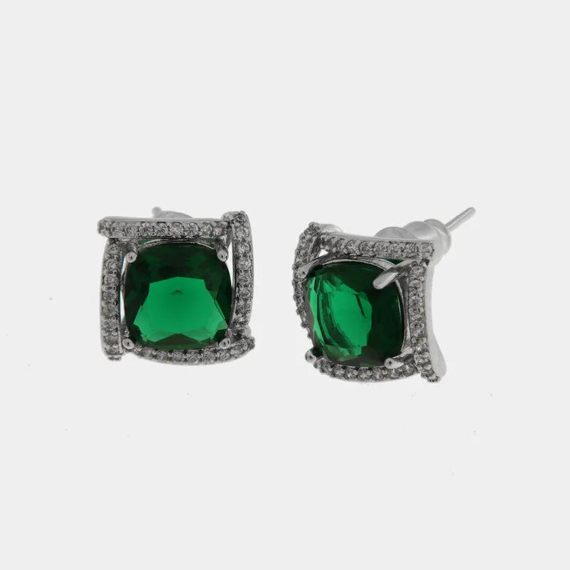 Orecchini in Metallo Lobo Quadrato Verde Smeraldo