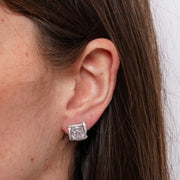 Orecchini in Metallo Lobo Quadrato Argento Strass
