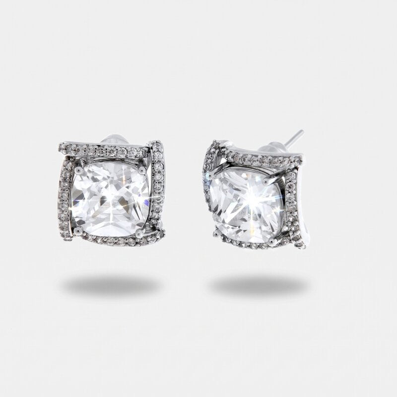 Orecchini in Metallo Lobo Quadrato Argento Strass - BYSIMON gioielli