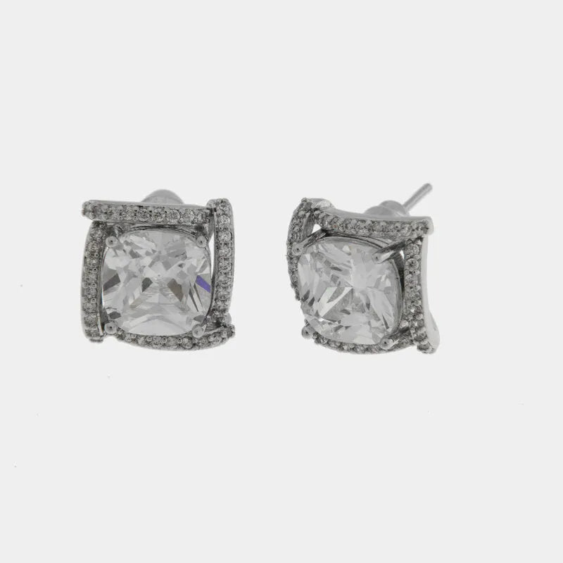 Orecchini in Metallo Lobo Quadrato Argento Strass