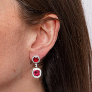 Orecchini in Metallo Pendente Doppio Rosso Strass