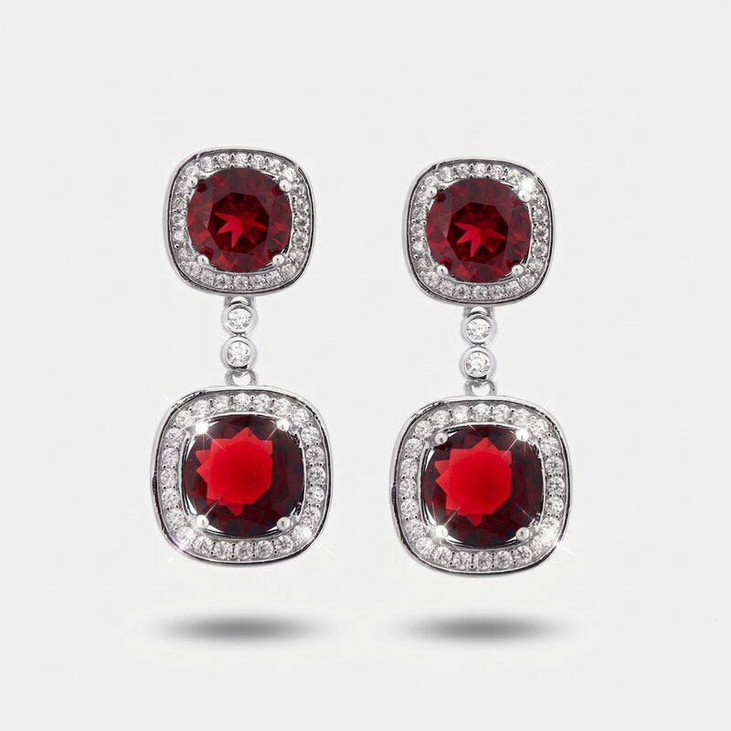 Orecchini in Metallo Pendente Doppio Rosso Strass - BYSIMON gioielli