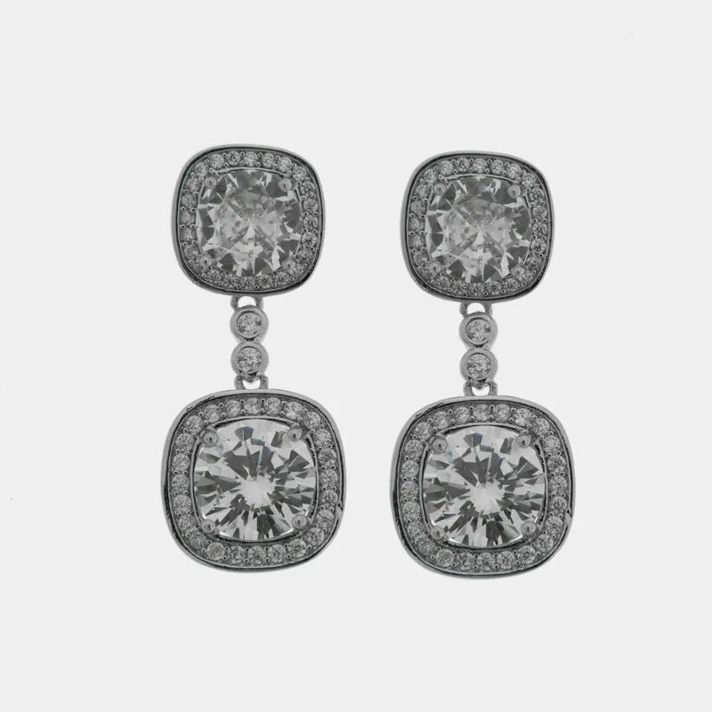 Orecchini in Metallo Pendente Doppio Grigio Strass