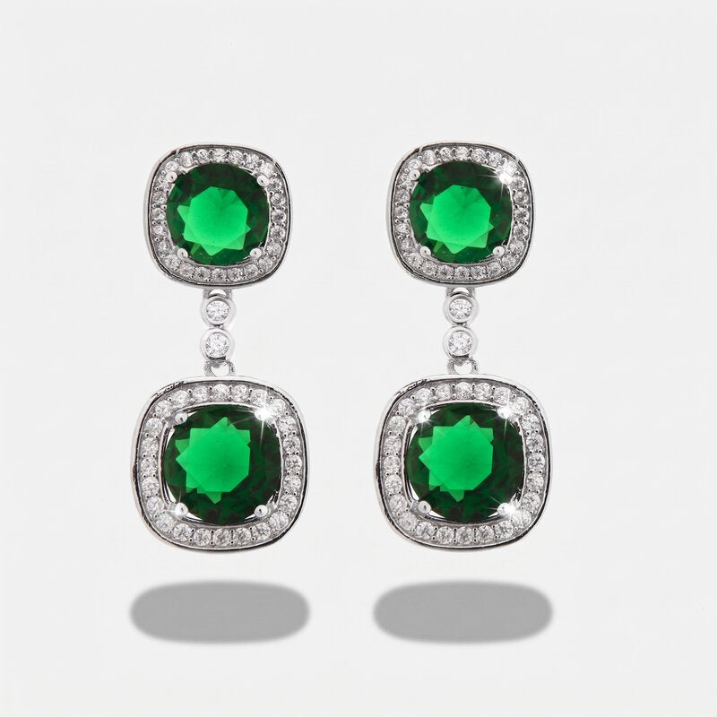 Orecchini in Metallo Pendente Doppio Verde Smeraldo - BYSIMON gioielli