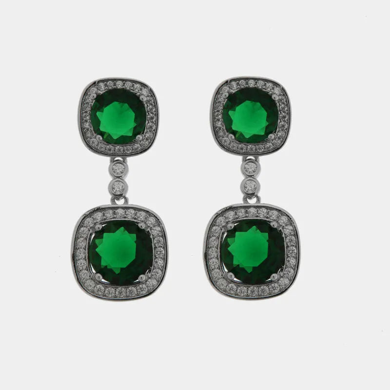 Orecchini in Metallo Pendente Doppio Verde Smeraldo