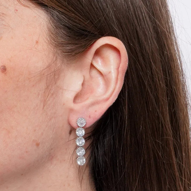 Orecchini in Metallo Pendente Triplo Argento Strass