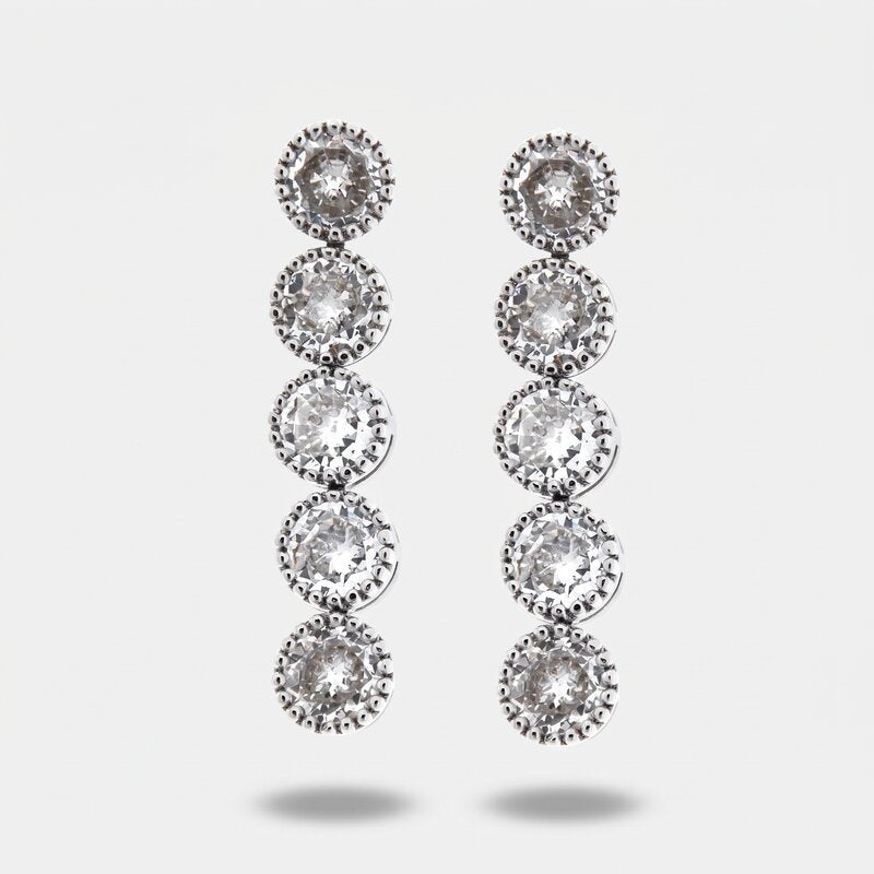 Orecchini in Metallo Pendente Triplo Argento Strass - BYSIMON gioielli