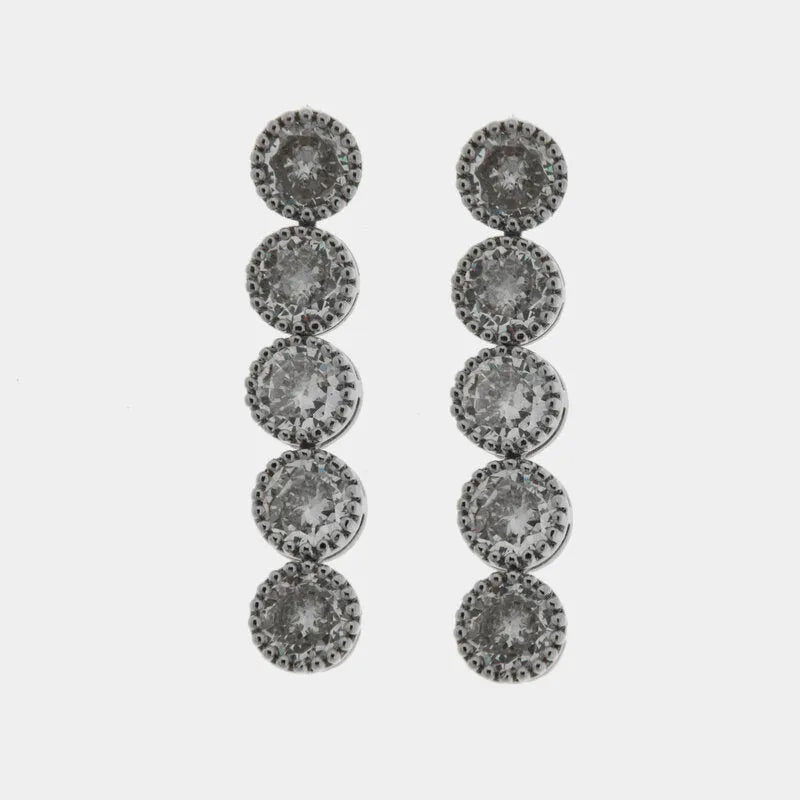Orecchini in Metallo Pendente Triplo Argento Strass