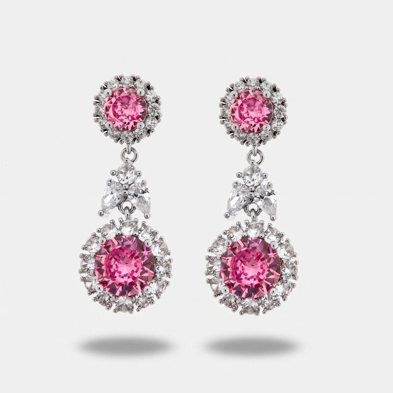 Orecchini in Metallo Pendente Triplo Rosso Strass - BYSIMON gioielli