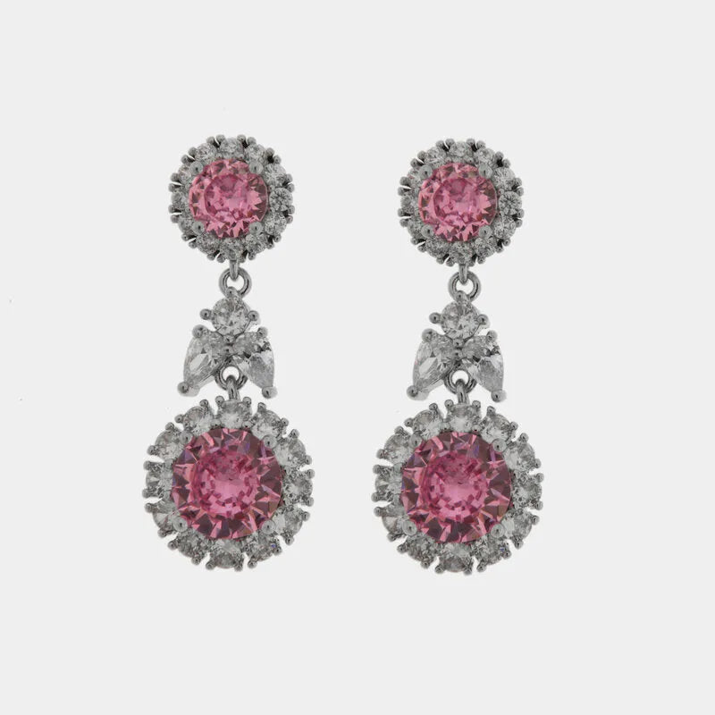 Orecchini in Metallo Pendente Triplo Rosso Strass
