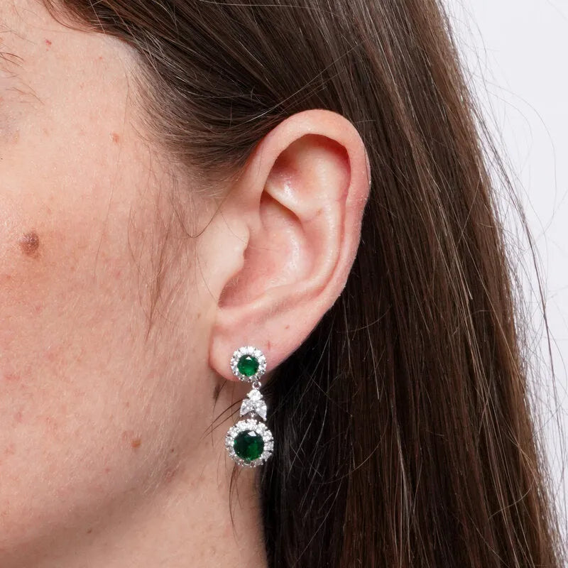 Orecchini in Metallo Pendente Triplo Verde Smeraldo