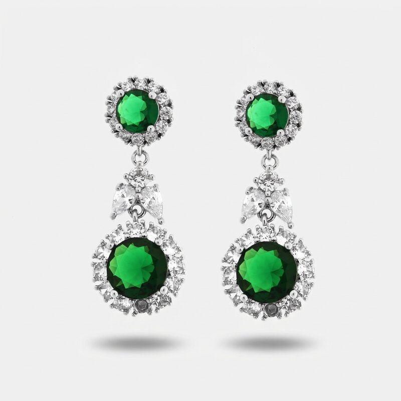 Orecchini in Metallo Pendente Triplo Verde Smeraldo - BYSIMON gioielli