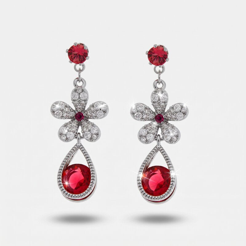 Orecchini in Metallo Pendente Rosso Rubino Strass - BYSIMON gioielli