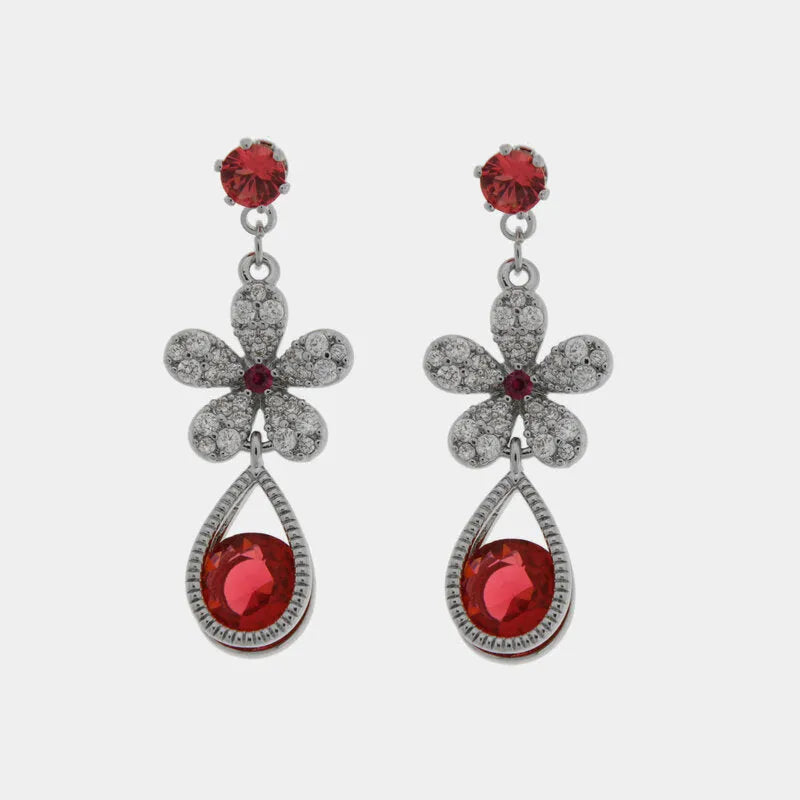 Orecchini in Metallo Pendente Rosso Rubino Strass