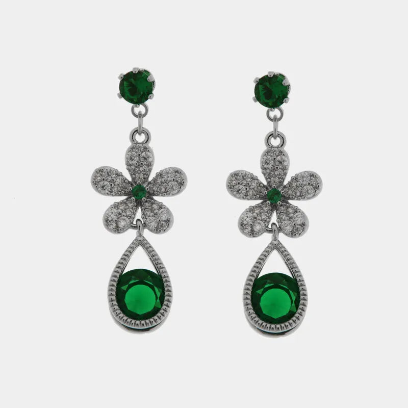 Orecchini in Metallo Pendente Verde Turchese Strass