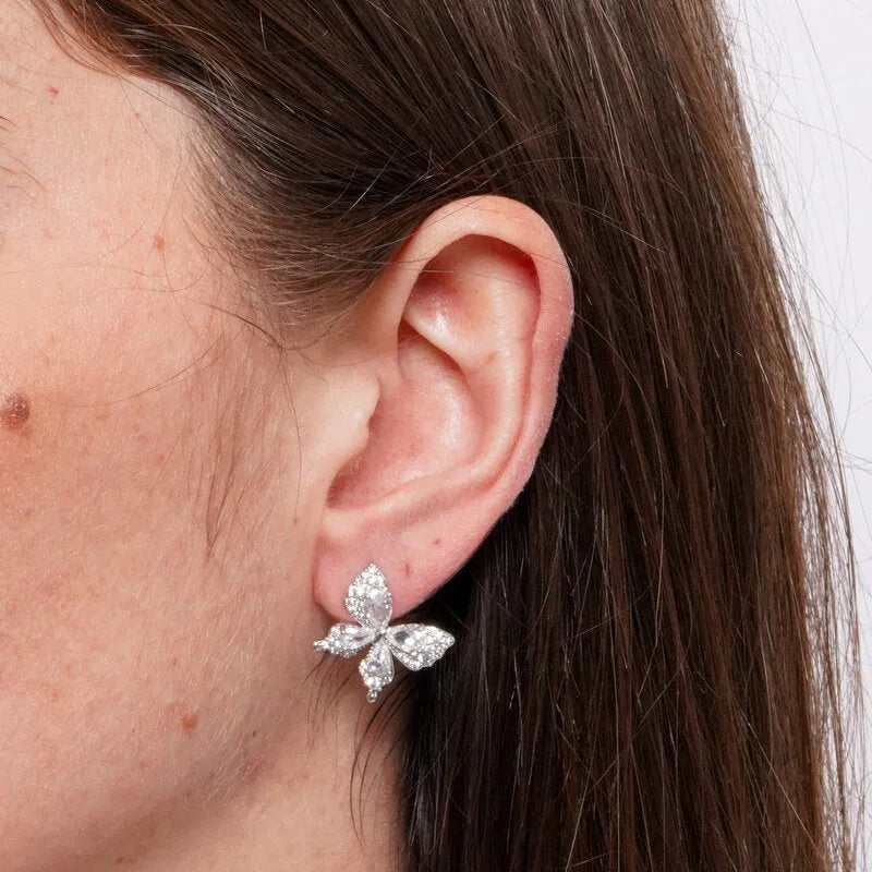 Orecchini in Metallo Lobo Farfalla Argento Strass