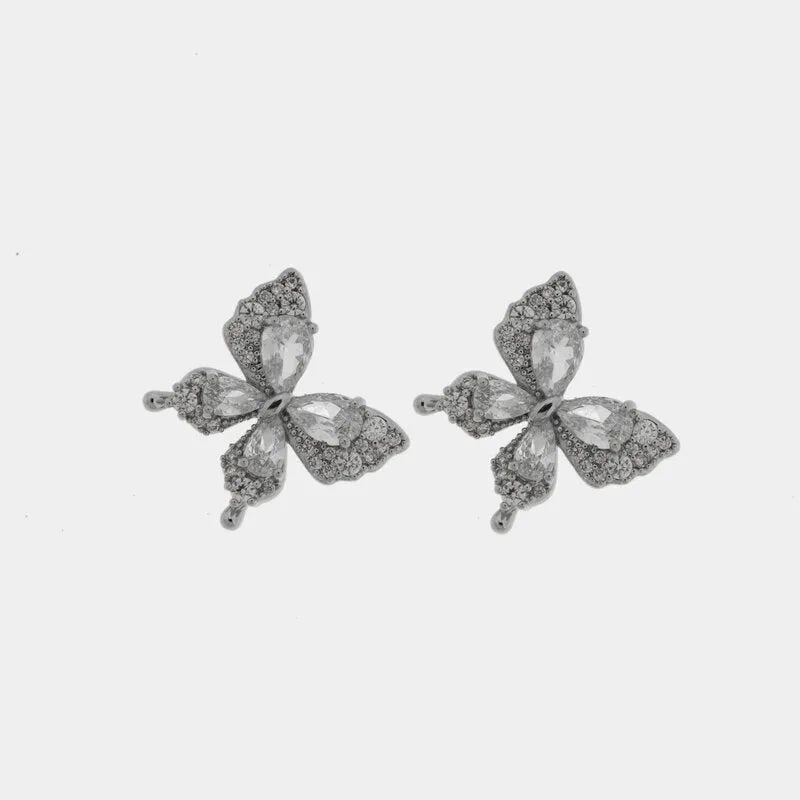 Orecchini in Metallo Lobo Farfalla Argento Strass