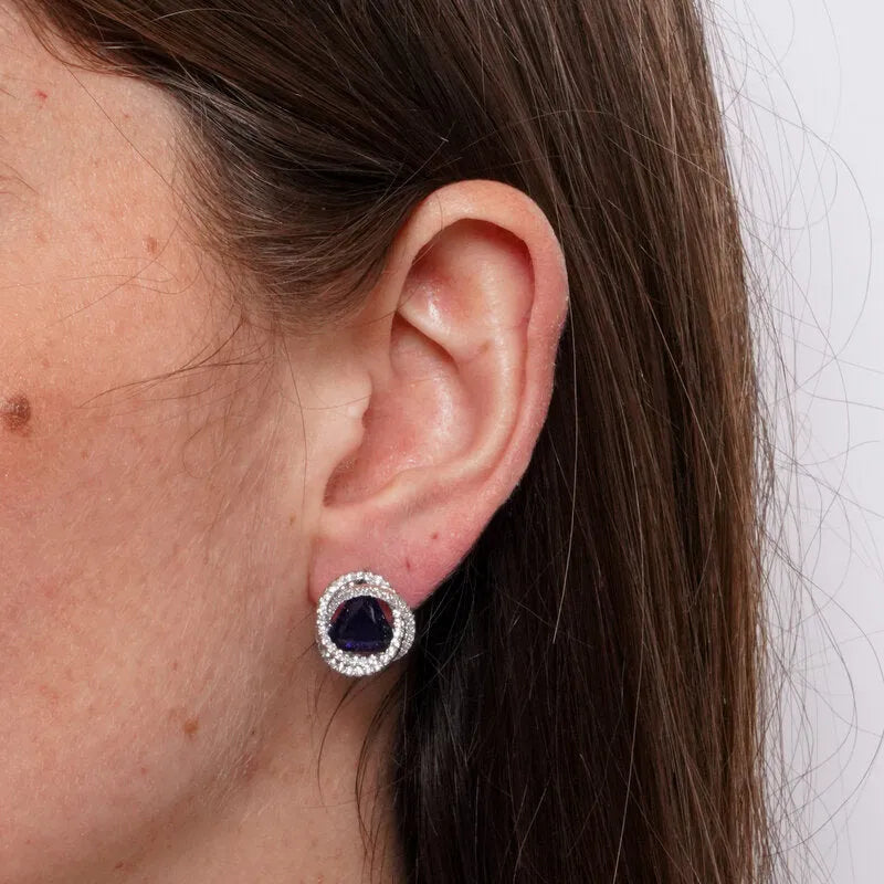 Orecchini in Metallo Lobo Asimmetrico Blu Strass