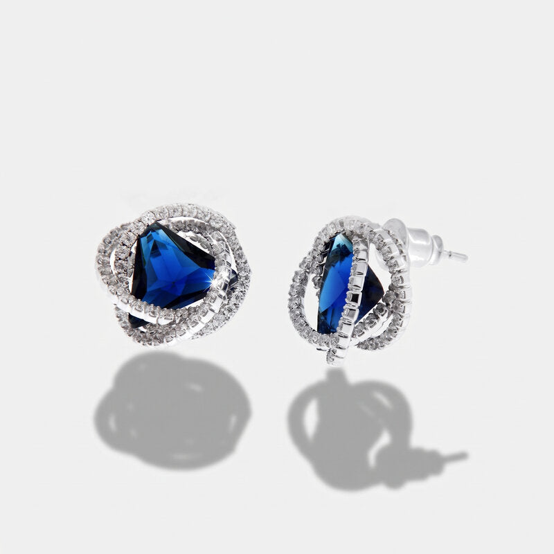 Orecchini in Metallo Lobo Asimmetrico Blu Strass - BYSIMON gioielli