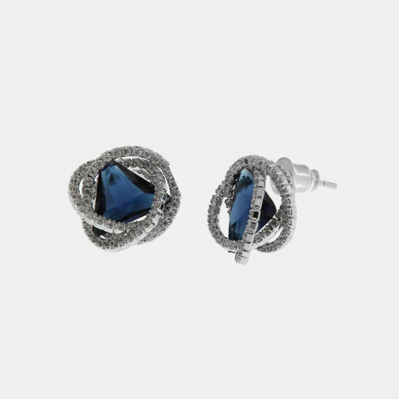 Orecchini in Metallo Lobo Asimmetrico Blu Strass