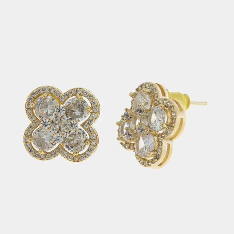 Orecchini in Metallo Lobo Fiore Oro Strass