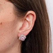 Orecchini in Metallo Lobo Fiore Rosa Piccolo Strass