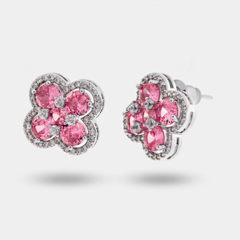 Orecchini in Metallo Lobo Fiore Rosa Piccolo Strass - BYSIMON gioielli