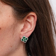 Orecchini in Metallo Lobo Quadrifoglio Verde Strass