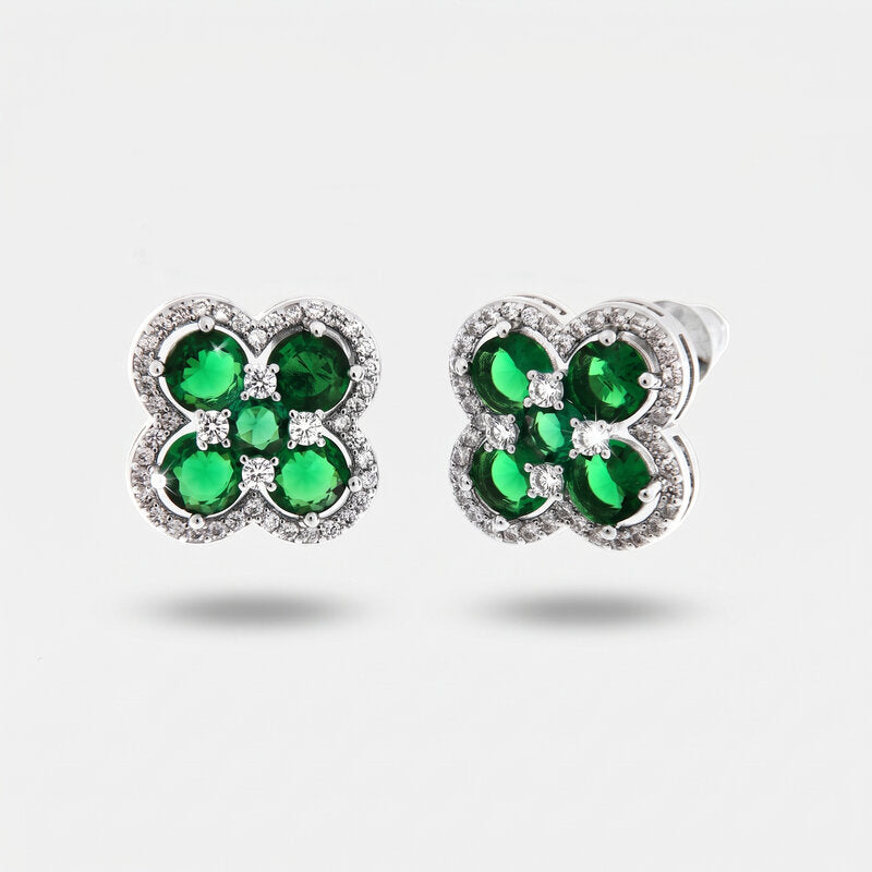 Orecchini in Metallo Lobo Quadrifoglio Verde Strass - BYSIMON gioielli