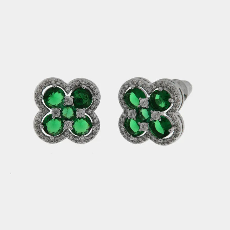 Orecchini in Metallo Lobo Quadrifoglio Verde Strass
