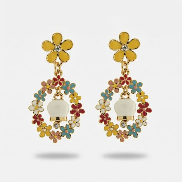 Orecchini in Metallo fiori colorati e campanella Capri