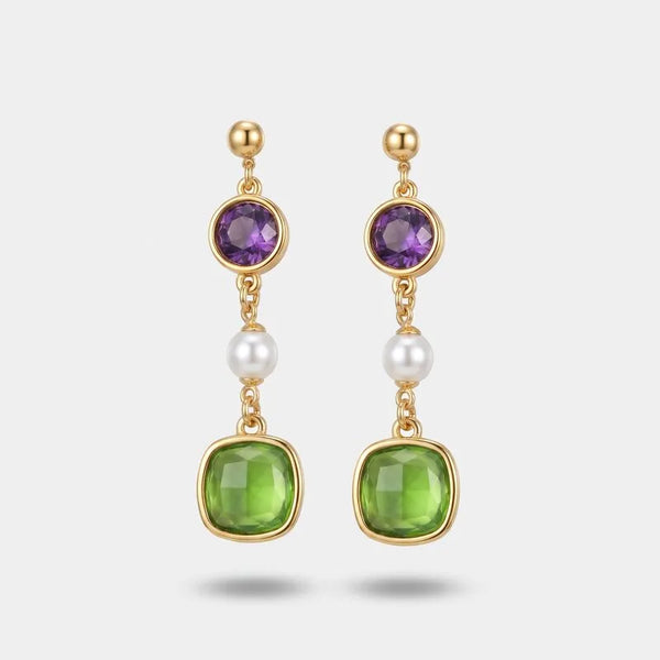 Orecchini in Metallo pendenti cristalli verdi e viola