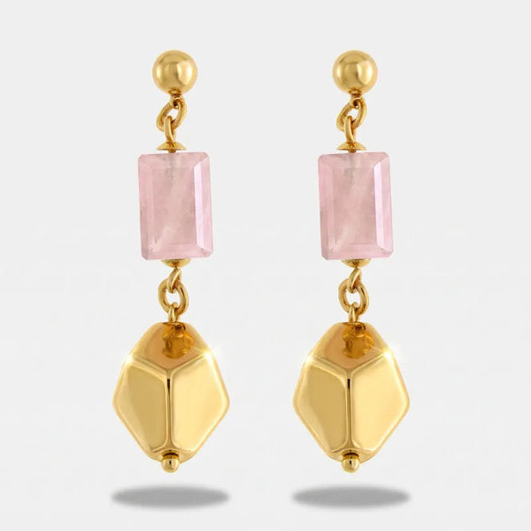 Orecchini in Metallo elementi geometrici pietra rosa