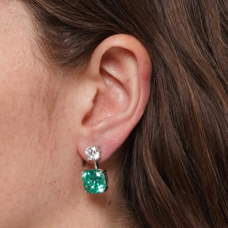 Orecchini in Metallo doppio zircone verde acqua
