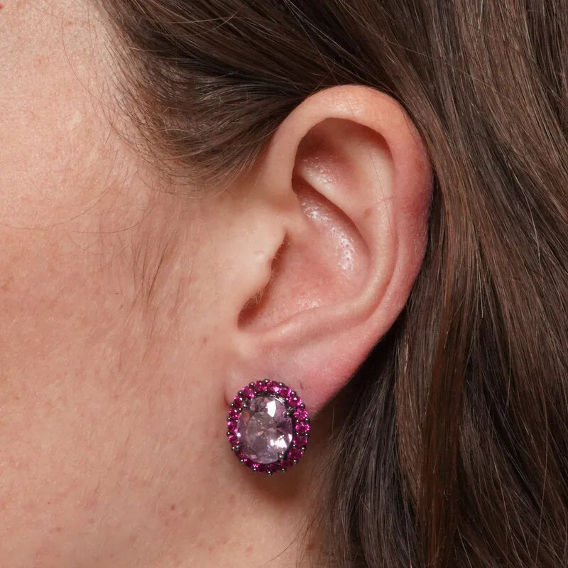 Orecchini in Metallo brunito zircone ovale rosa