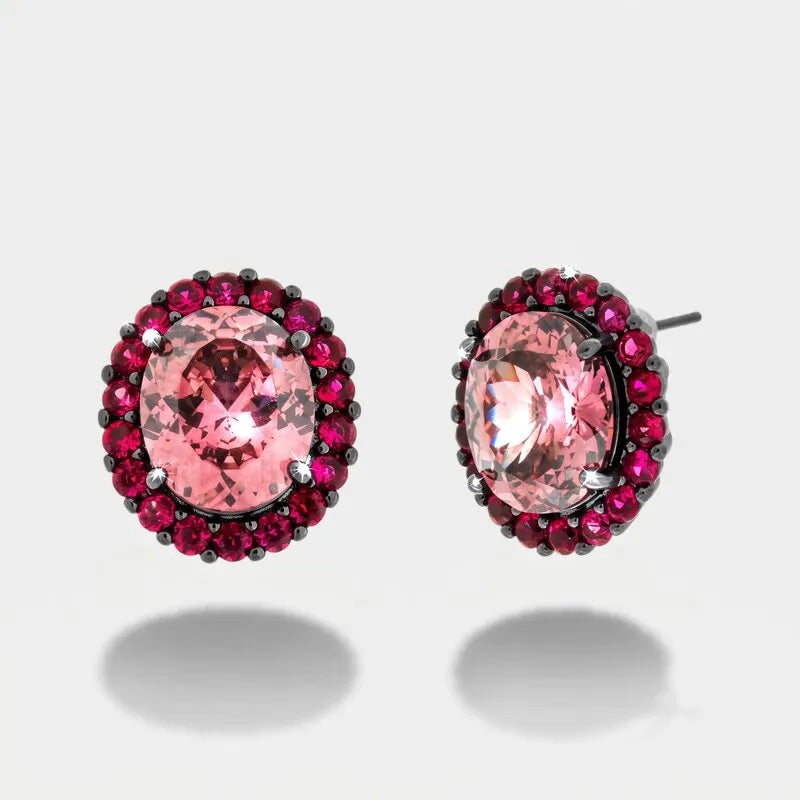 Orecchini in Metallo brunito zircone ovale rosa