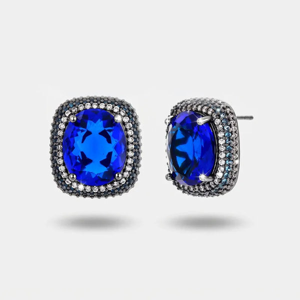 Orecchini in Metallo brunito zircone rettangolo blu