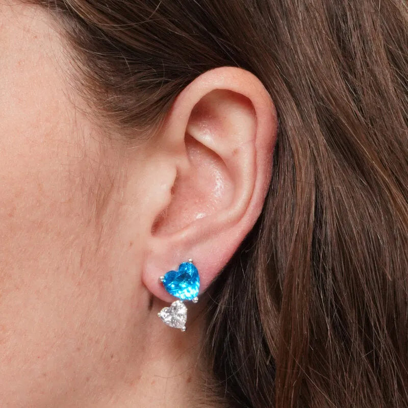 Orecchini in Metallo zirconi pendenti cuore azzurro