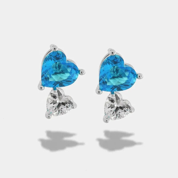 Orecchini in Metallo zirconi pendenti cuore azzurro