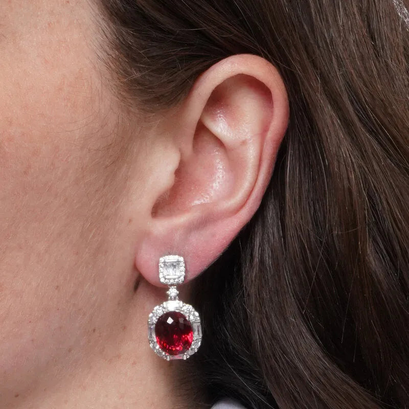 Orecchini in Metallo zircone ovale rosso pendente