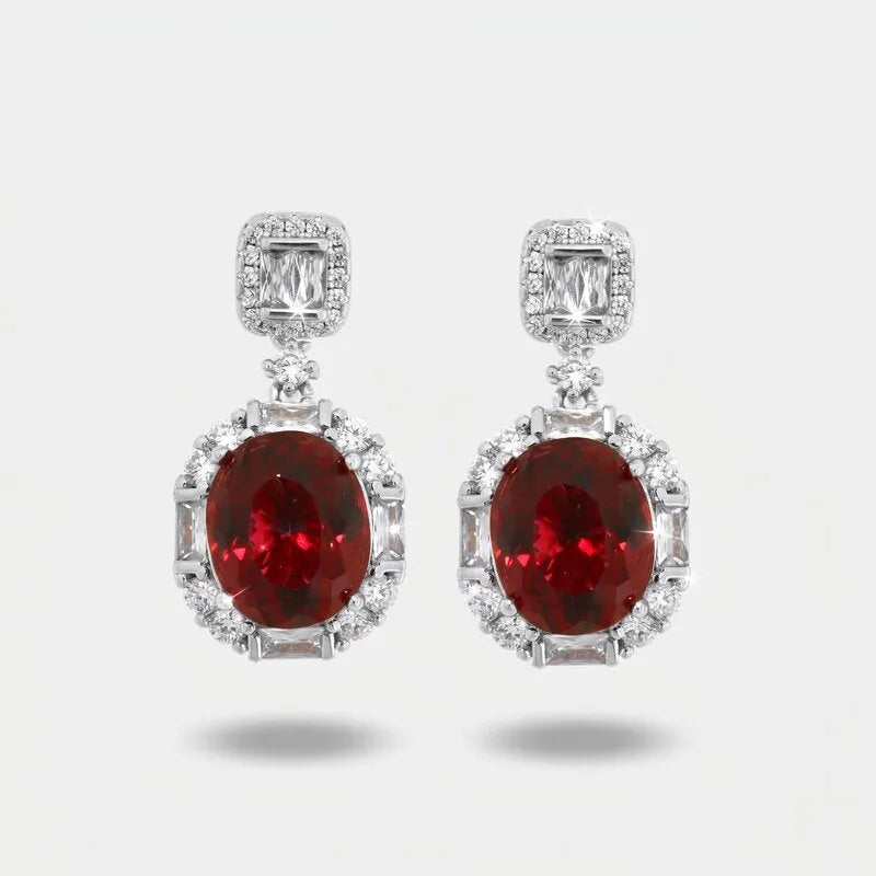Orecchini in Metallo zircone ovale rosso pendente