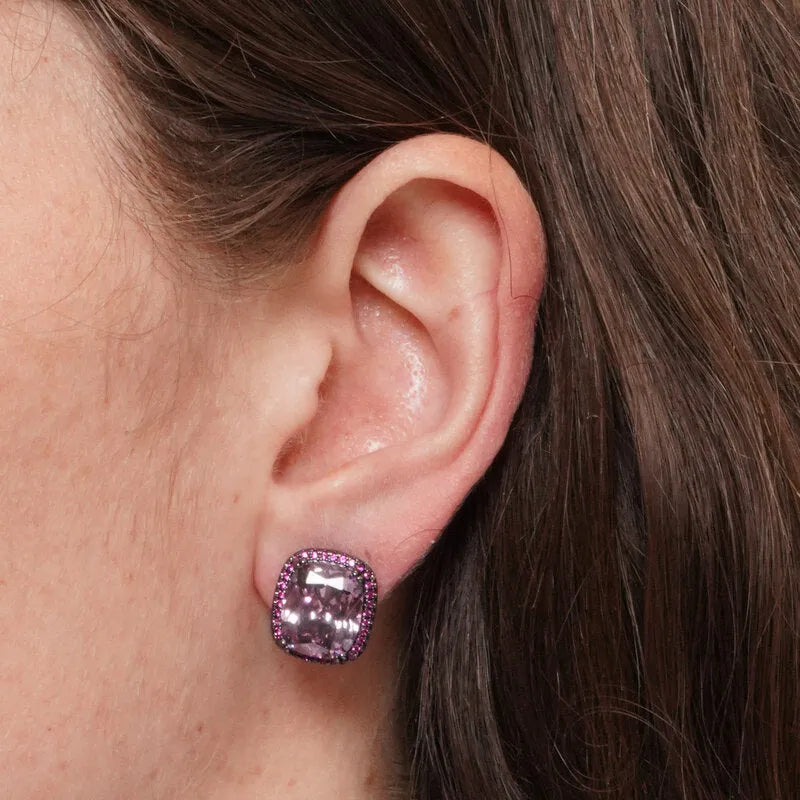 Orecchini in Metallo brunito zircone ovale rosa