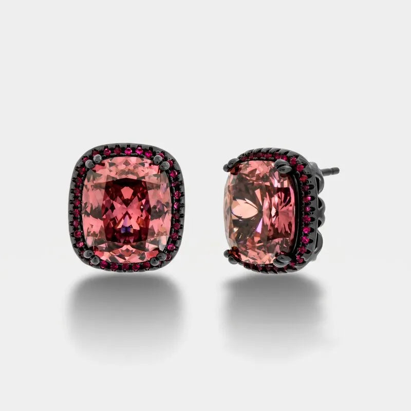 Orecchini in Metallo brunito zircone ovale rosa