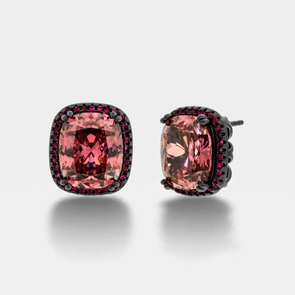 Orecchini in Metallo brunito zircone ovale rosa