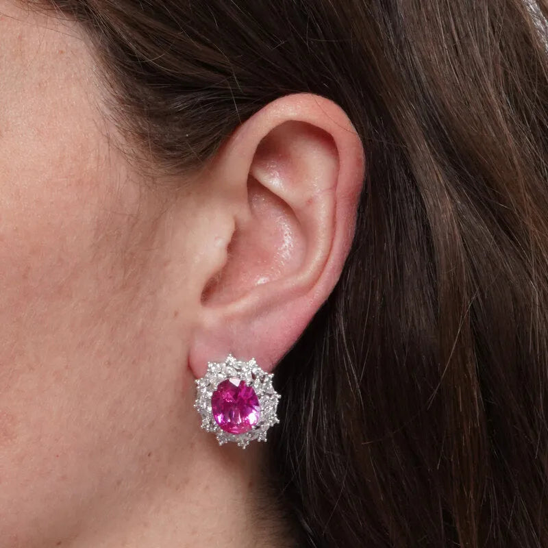 Orecchini in Metallo giro zirconi e ovale rosa
