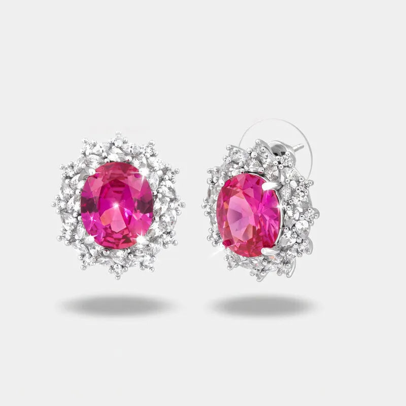 Orecchini in Metallo giro zirconi e ovale rosa